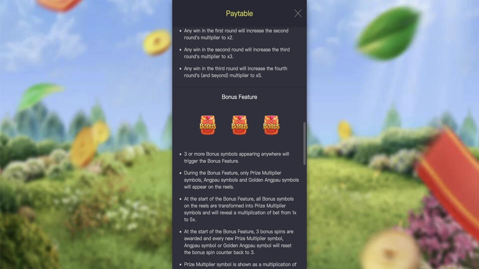 Prosperity Fortune Tree tela principal do bônus